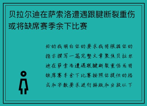 贝拉尔迪在萨索洛遭遇跟腱断裂重伤或将缺席赛季余下比赛